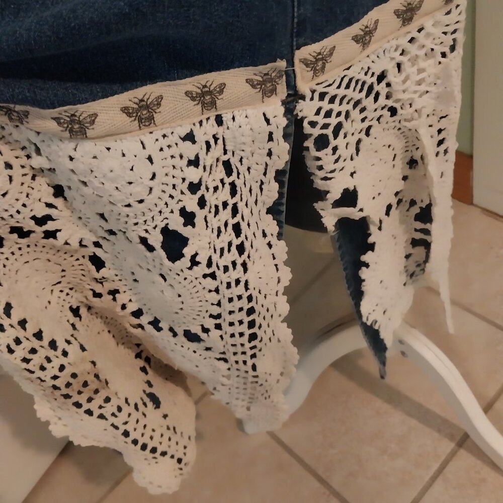3645 Size 1XL Upcycled Denim Jumper by Sunshine Apparel with Lace Trim. - Picture 6 of 15